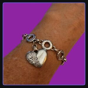 BRIGHTON Circle Scroll Link Heart Charm Bracelet